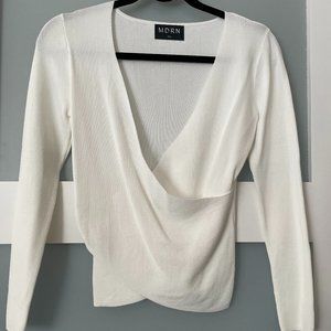 Modern Citizen Riley Cropped Wrap Sweater (white)